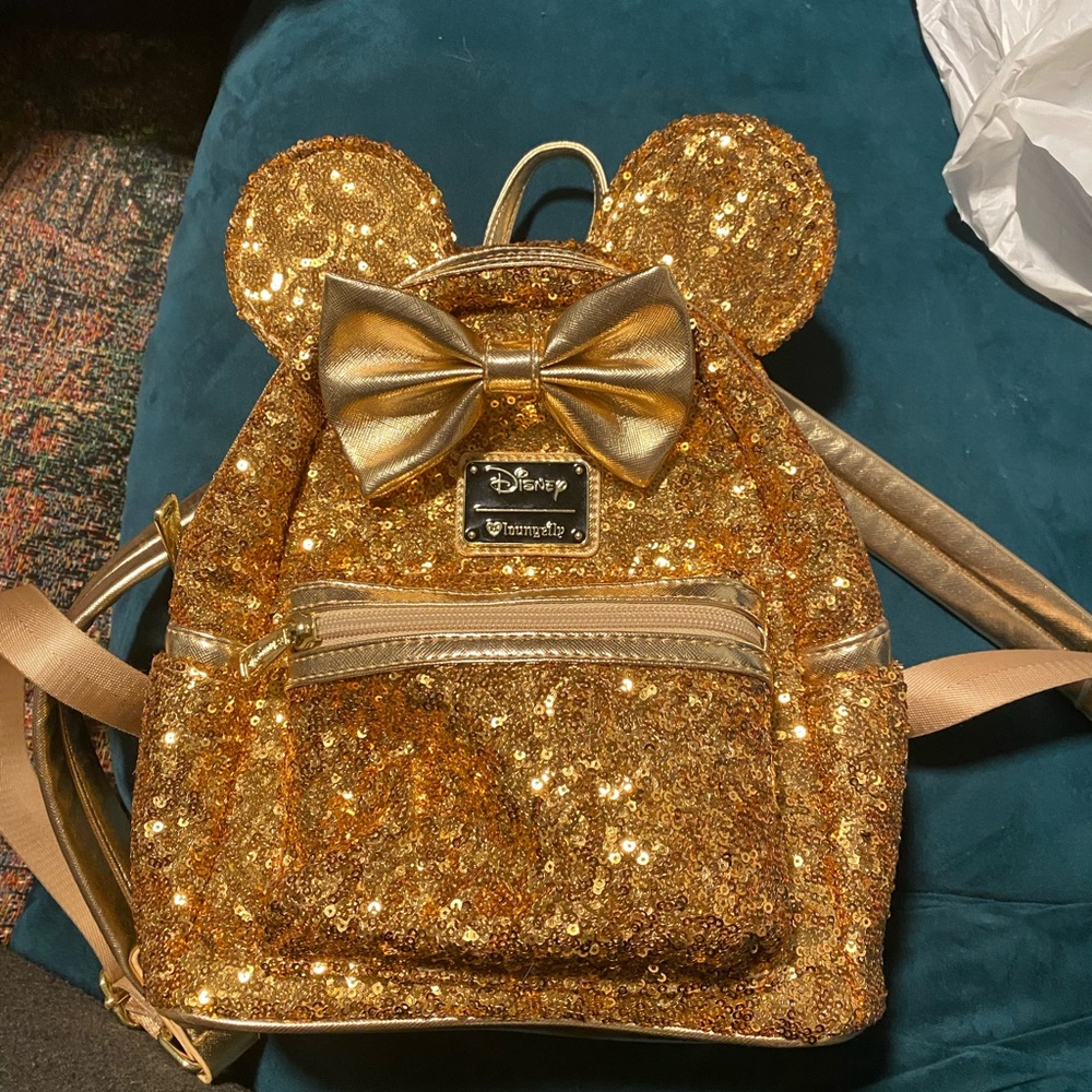 Loungefly x LASR exclusive gold sequin Minnie backpack